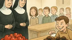 Banc: Copiii la cantină și merele