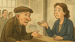 Banc: Un moșuleț la casa de bilete...